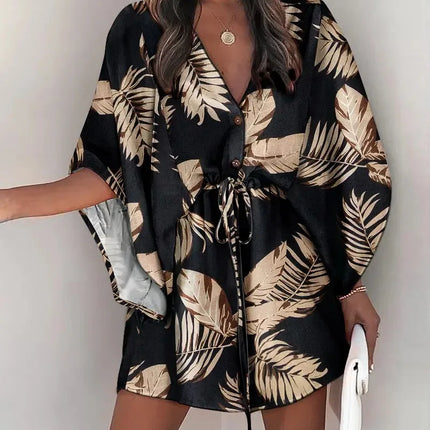 Summer Dress For Women 2024 New Floral Print Bat Half-Sleeve V-Neck Ruffle Irregular Hem Female Dress Casual Boho Women Clothes