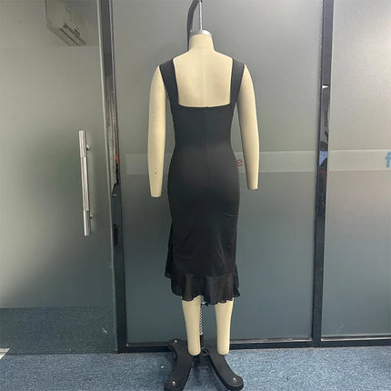 Dresses For Women 2023 Summer Elegant Solid Sleeveless Vestidos Slim Backless Ruffles Irregular Streetwear Party Evening Dress